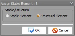 Assign Stable Element 대화상자로 Stable/Structural 항목에서 Structural Element가 선택된 상태, 하단에 OK·Cancel 버튼