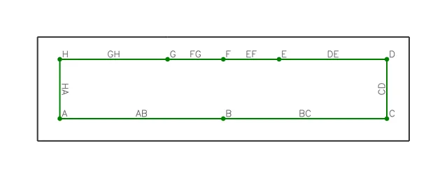 Rectangular truss outline with nodes A through H and members labeled AB, BC, CD, DE, EF, FG, GH and HA.
