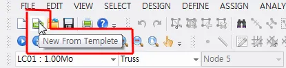 Toolbar with the cursor hovering over an icon, showing the "New From Templete" popup tooltip below the menu bar (FILE, EDIT, VIEW, SELECT, DESIGN, DEFINE, ASSIGN).